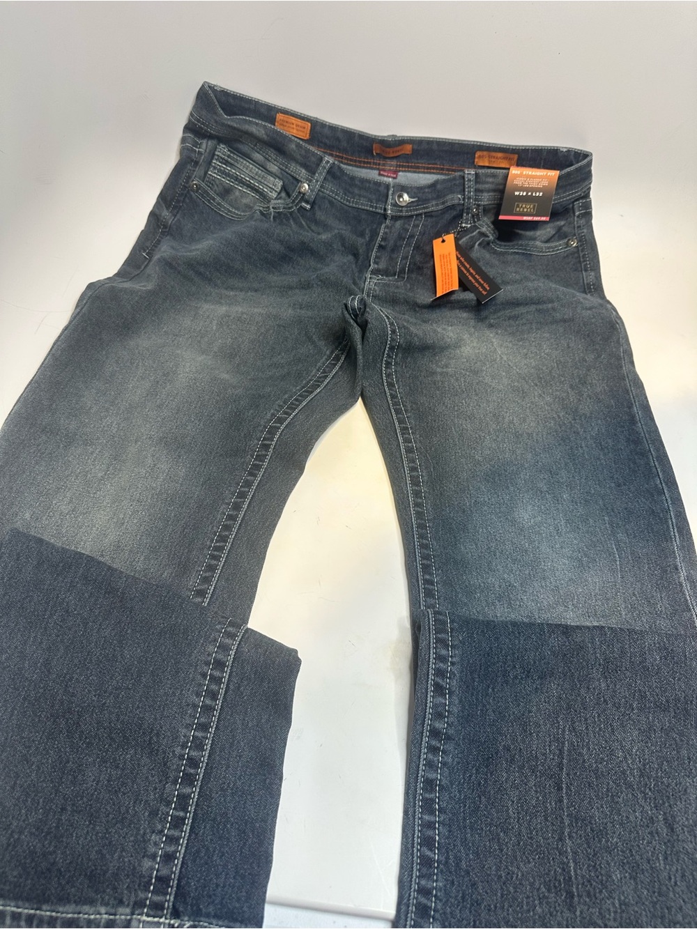 Men's Washed Gray Blue Patchwork Jeans